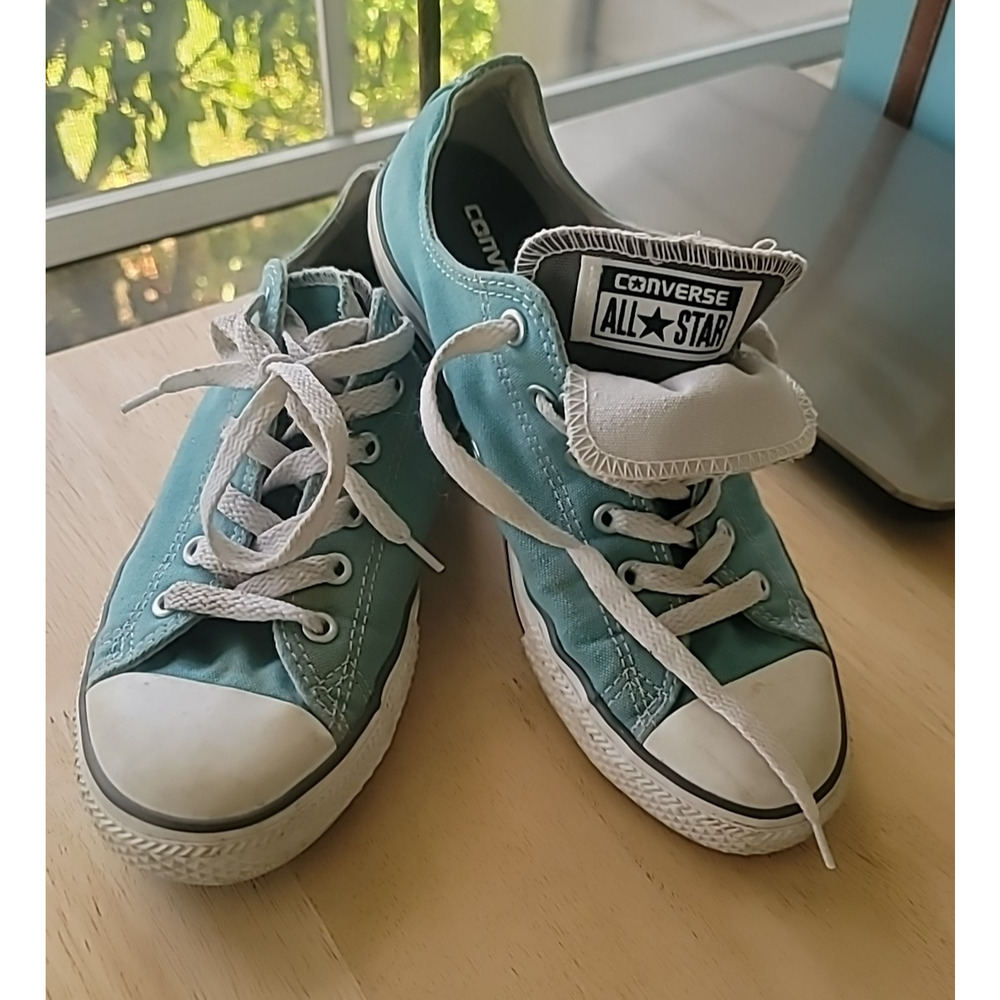 Converse ALL STAR Double Tongue Shoes Size Junior 5 Turquoise Aqua Style 654364F